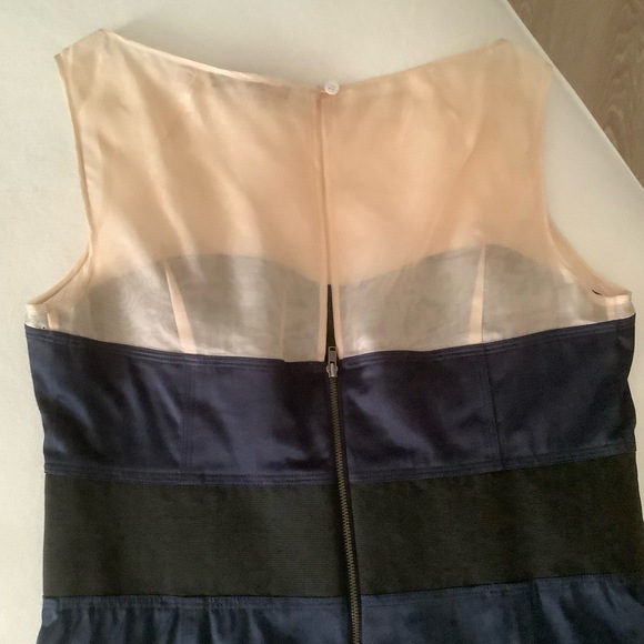 Reiss Sheer Silk Illusion Navy Tan Sleeveless Dress Blue Party Work Minimal 10 - Picture 5 of 6